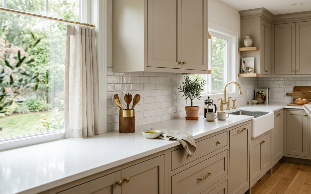 7 Amazing Greige Kitchen Cabinets Ideas for a Stunning Modern Home Greige Kitchen Cabinets With White Countertops: Soft and Elegant Look