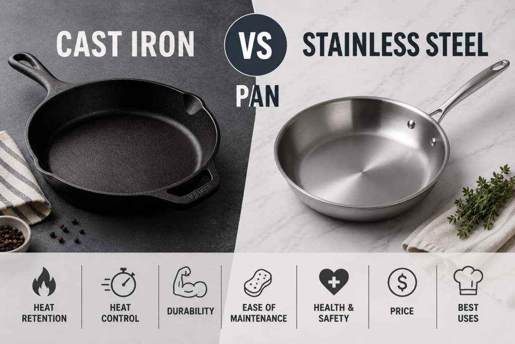 cast iron vs stainless steel pan