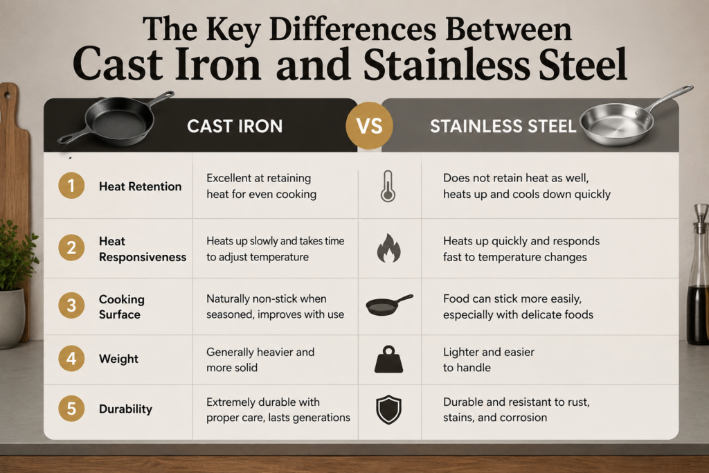 The Key Differences Between Cast Iron and Stainless Steel