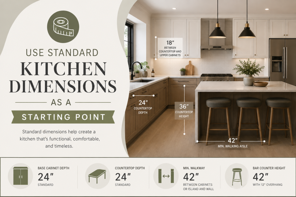 Use standard kitchen dimensions as a starting point