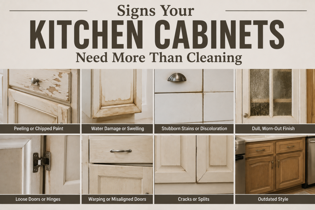 create an image for my blog post about my all title: Signs Your Kitchen Cabinets Need More Than Cleaning

Signs Your Kitchen Cabinets Need More Than Cleaning