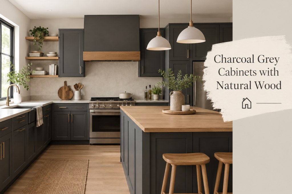 Charcoal Grey Cabinets with Natural Wood