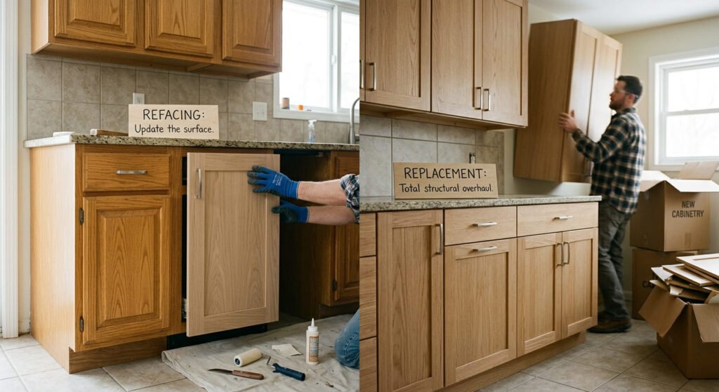 Oak Cabinet Refacing vs. Replacement